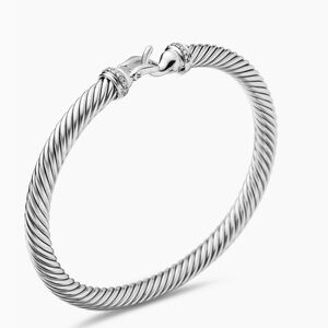 David Yurman sterling silver and diamond 5mm buckle cable bracelet size small